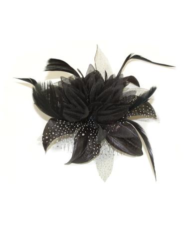 Stunning Black Flower And Feather Hair Comb Fascinator