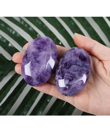 MAIBAOTA 2.4" Amethyst Healing Crystals Gemstones Pocket Polished Gifts Oval Shape Reiki Spiritual Energy Nature Purple Crystal for Women Men Relief Balancing Stress Divination Meditation - Buy Online on GoSupps.com