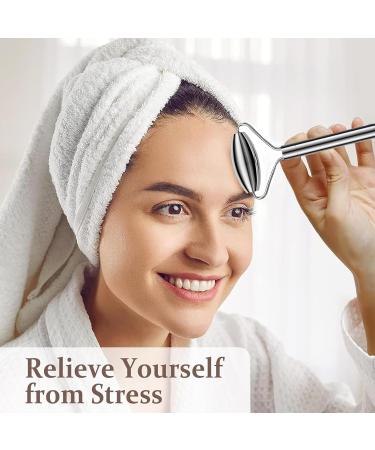 100% Authentic Stainless Steel Face Roller - Metal Massager for Face Neck & Eyes | Reduces Puffiness - Light Gray - Buy Online on GoSupps.com