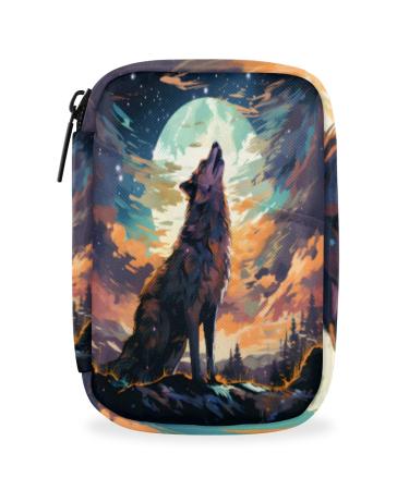 Moon Wolf Print Travel Pill Organizer Bag Portable Weekly Pill Box Travel Medicine Organizer 7 Day Pill Case with Zipper for Daily Travel Family Business Color 6