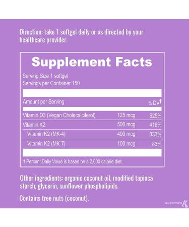 UpNourish Vegan Vitamin D3 5000 IU with K2 MK4 MK7 500 mcg - 150 Softgels | Plant-Based, Non-GMO, Gluten-Free - Buy Online on GoSupps.com