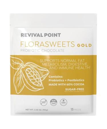 Revival Point Florasweets Gold Chocolate Bites with Probiotic + Postbiotic Stains DE111 & BPL1 - Indivally Wrapped - Supports Digestive & Gut Health Bacillus subtilis (1)