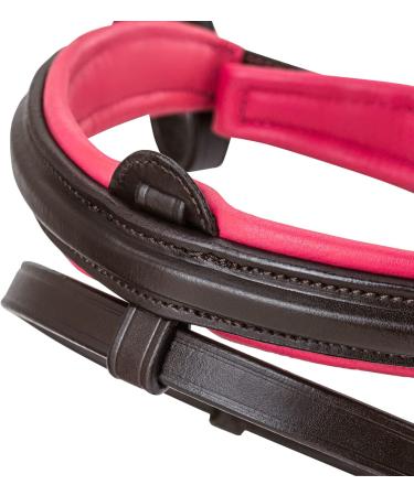 Sunride English Combined Bridle Hawaii with Adjustable Reins - Soft Real Leather Anatomical Design (COB Brown/Pink) - International Shipping Available - Buy Online on GoSupps.com