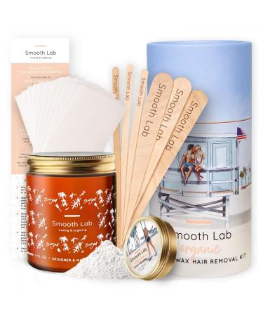 Smooth Lab  Sugar Wax Hair Removal Kit - Sugar Waxing Kit for Sensitive Skin - 100% Organic All Natural Ingredients - Perfect for Bikini  Arm  Leg  Chest  Facial and Body Hair Removal - Lover 4 Piece Set Lover