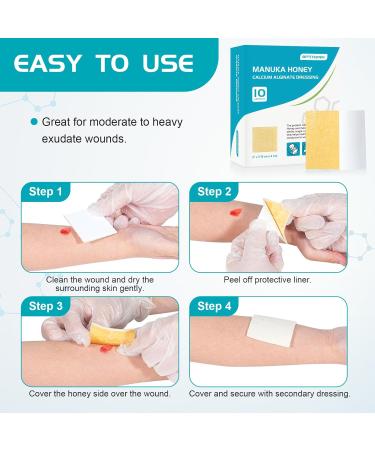 Buy Manuka Honey Calcium Alginate Wound Dressing | Medical Grade Wound Care Bandages - 2x2 Pack of 10 - High Absorbency - Buy Online on GoSupps.com