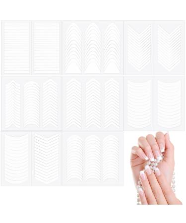1734 Pieces French Tip Nail Art Stickers - 8 Designs Self-Adhesive French Manicure Strips Stickers Nail Art Tips Guides Decals for DIY Decoration Stencil Tools (48 Sheets)