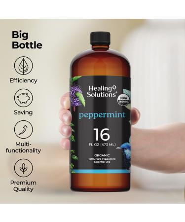 Healing Solutions Organic Peppermint Essential Oil Bulk 16oz - Large Organic Peppermint Oil Bottle for Hair Spray & More - Peppermint Oil for House Cleaning - Peppermint Oil for Diffuser - Mint Oil - Buy Online on GoSupps.com