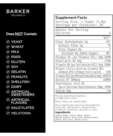 Barker Wellness Vegan B-Complex Gummies Comprehensive Energy & Metabolism Boost with B1 B5 B6 B7 Biotin B9 Folate B12 | Sugar-Free Cherry Flavor for Daily Focus & Vitality - Buy Online on GoSupps.com