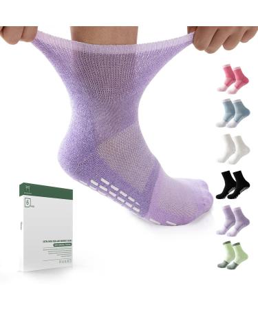 Bulinlulu Diabetic Socks with Grippers for Women&Men-6 Pairs Bamboo Non Binding Diabetic Ankle Socks,Extra Wide Non Skid Stretchy Loose Top Socks with Seamless Toe(Large,Bright Colors-6 Pairs) Bright Colors Ankle Socks-6 Pairs Large
