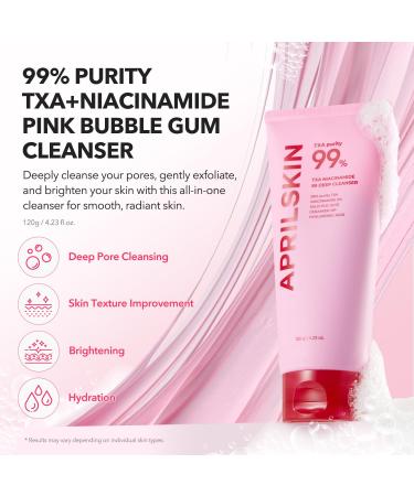 APRILSKIN TXA Niacinamide 99 Pore Care Pink Bubble Gum Deep Cleanser | 99% High-Purity TXA+Niacinamide | All-in-One Cleanser: Deep Cleansing Blackhead Care Pore Care Moisturizing | 4.23 fl.oz. - Buy Online on GoSupps.com