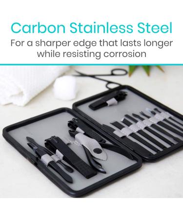 Vive Nail Clipper Set (15 Piece) - Manicure and Pedicure Tools for Men and Women - Includes File, Cuticle Trimmer, Tweezers, and Ear Pick - Black - Buy Online on GoSupps.com