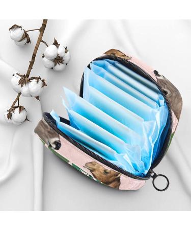 Stylish Menstruation Pad Bag with Zipper - Women's Tampon and Napkin Organizer - Camel Brain Green Leaves on Pink - Buy Online on GoSupps.com