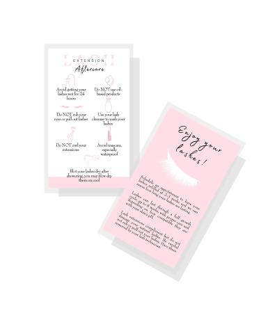 Boutique Marketing LLC Lash Extension Aftercare Cards | 50 Pack | Business Card Size 3.5 x 2inch inches | Eyelash Extension Supplies | White and Light Pink Design