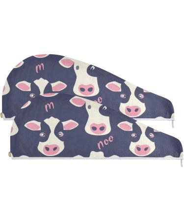 Small Cows Hair Towel 2 Pack - Super Absorbent Quick Dry Hair Turbans for Women & Girls - Stylish Button Twisty Wrap - Buy Online on GoSupps.com