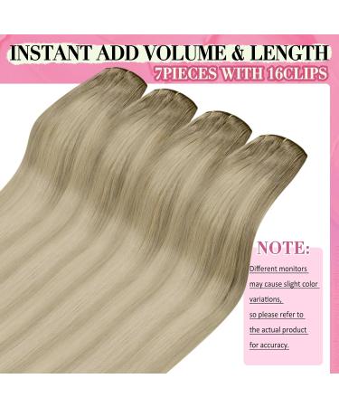 Youngsee Clip In Extensions - Real Hair Blond Ombre 30cm Dark Ash Blonde & Platinum Highlights - 80g Remy Hair - 7Pcs #18/60a/60 - Buy Online on GoSupps.com