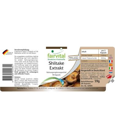 Fairvital | Shiitake Extract 500 mg - 30% Polysaccharides (150mg) - 90 Vegetarian Capsules - Buy Online on GoSupps.com