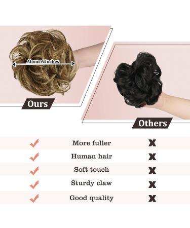 Chocolate Brown with Light Golden Blonde Highlights Real Human Hair Claw Clip Messy Bun Extension for Women - Buy Online on GoSupps.com