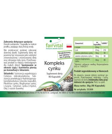 Fairvital Zinc Complex 25mg 90 Capsules Zinc Picolinate Zinc Citrate and Zinc Bisglycinate high dose vegan Made in Germany fairvital - Buy Online on GoSupps.com