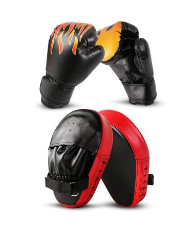 Odoland 2-in-1 Boxing Gloves and Punching Mitts Set for Kids, Boxing Mitts Focus Pads, Kids Boxing Fight Gloves for Boxing, Kickboxing, Karate, Muay Thai, MMA Training