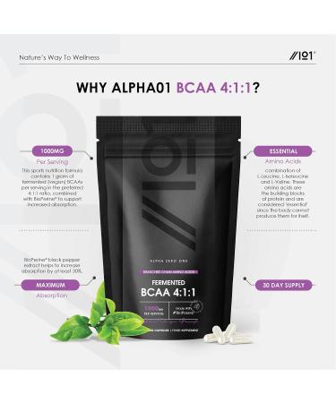 High Strength Fermented BCAA 1000mg with BioPerine Vegan Capsules - 60 Count - Buy Online on GoSupps.com