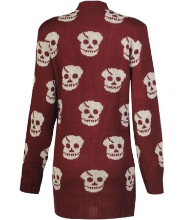 Women's Long Sleeve Open Front Cardigan with Skull Owl Design in Wine - Fast Fashion - Buy Online on GoSupps.com