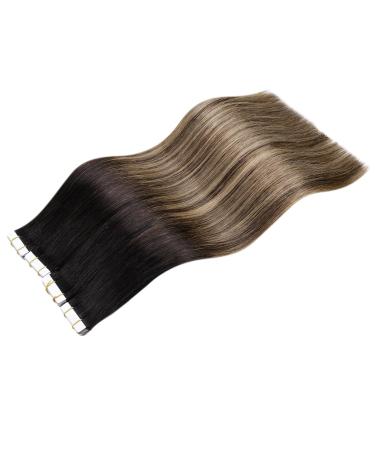 LAAVOO Seamless Real Hair Tape Extensions - Ombre Brown to Black & Caramel Blonde - 50cm 20pcs - Premium Quality Hair Extensions - Buy Online on GoSupps.com