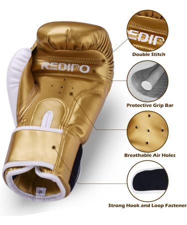 Redipo Premium Leather Boxing Gloves for Men & Women - 12OZ Gold | Sparring Heavy Bag Training Gloves for Muay Thai, Kickboxing, MMA - Buy Online on GoSupps.com