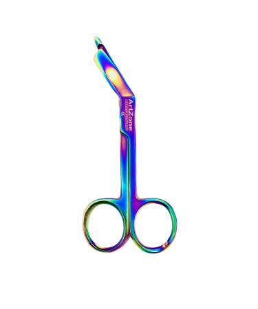 Artzone Lister Bandage Scissors - Cynamed Medical-Grade Stainless Steel Shears - Multi-Colored Rainbow Titanium Finish - Sharp Blades Cut Through Bandages Dressing Tape Gauze Clothing (4.5 in.)