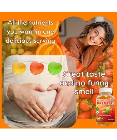 Prenatal Gummies for Women Vitamins| & Postnatal | Vegan Halal Gelatin Free | with Folate Iron & Biotin | Supports Pregnancy Postpartum Energy & Hair Health Orange & Strawberry 90 Count (Pack of 1) - Buy Online on GoSupps.com