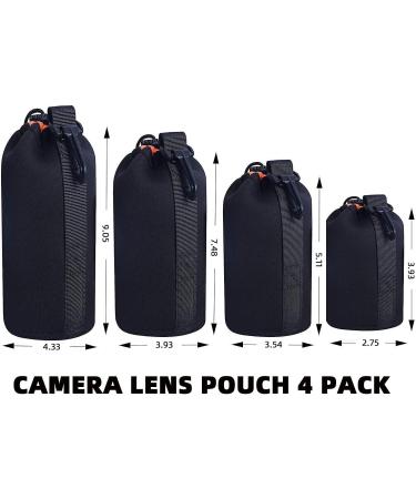 4 Pack Neoprene Camera Lens Pouch Set for Canon, Nikon, Sony, Olympus, Pentax - Black and Orange - Buy Online on GoSupps.com