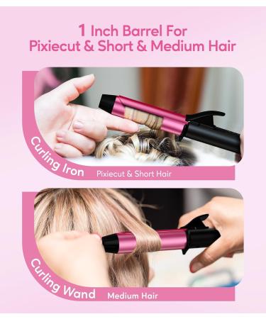 Dual Voltage Travel Ceramic Curling Iron - 1 Inch Mini Size Adjustable Temperature Keratin & Argan Oil - Perfect for Short Hair Includes Storage Bag Hot Pink - Buy Online on GoSupps.com