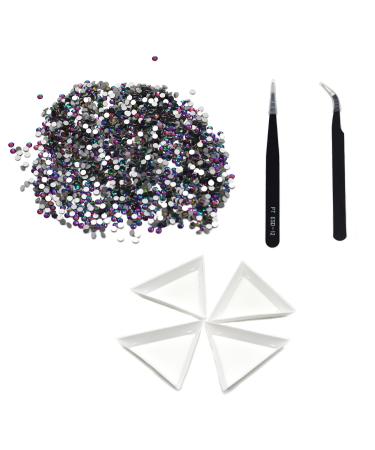 1440 Pieces Sparkly Round Flatback Rhinestones with 2 Pieces Straight and Curved Tip Tweezers and 4 Pieces PlasticBead Sorting Trays for Crafts Nails Makeup Bags and Shoes Decoration (SS20)