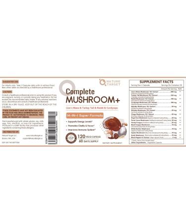 NATURE TARGET Mushroom Supplement, Mushroom Complex with Lion's Mane, Turkey Tail, Reishi, Cordyceps, Shiitake, 14-in-1 Mushrooms for Memory and Focus, 120 Capsules 120 Count (Pack of 1) - Buy Online on GoSupps.com