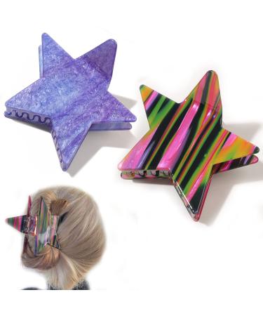 Star Hair Claw Clips 3.3 Inch Medium Large Claw Clips Acrylic Personality Women Hair Accessories Cute Claw Clips for Thick Hair Thin Hair Clips Women (Starry Sky+Stripe)