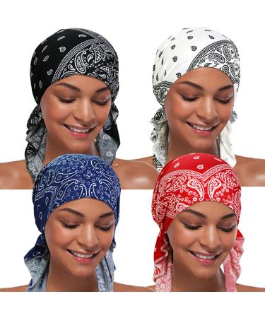 ASHILISIA 4 Pieces Women Chemo Hat Turban Beanie, Pre-Tied Headwraps Headwear Bandana for Hair Loss Acily-a-1