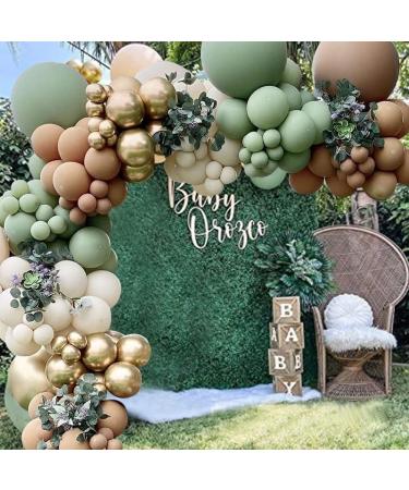 143Pcs Sage Green Balloon Garland Arch Kit Jungle Safari Woodland Balloon Garland Arch Sage Green Brown Beige Gold Balloons for Baby Shower Wild One Safari Birthday Decorations (Sage Green)