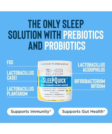 Relaxium SleepQuick Gummies - Sleep Aid + Gut Health & Immune Support, 5 mg Melatonin, Vitamin D-3 + Prebiotic & Probiotic Blend, Gluten & Drug Free, Lemon Flavor, 60 Gummies - Buy Online on GoSupps.com