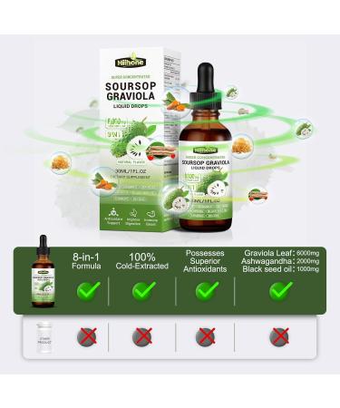 8 in 1 Graviola Soursop Leaf Extract Liquid - Soursop Bitters Liquid with Sea Moss, Ashwagandha and Tumeric, for Immune & Liver, Zzz & Antioxidant & Cell Support,1 Fl Oz original 1 Fl Oz (Pack of 1) - Buy Online on GoSupps.com