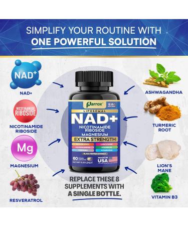 NAD+ Supplement with Liposomal NAD+ Nicotinamide Riboside Magnesium Vitamin B3 & B12 Resveratrol Turmeric Ashwagandha Lion s Mane 10-in-1 Extra Strength (2 Pack) 60 Count (Pack of 2) - Buy Online on GoSupps.com