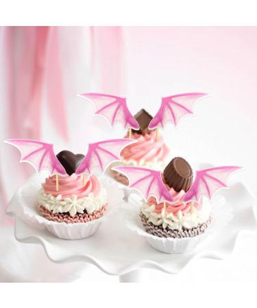 24 Pink Dragon & Bat Wing Cupcake Toppers | Dinosaur Themed Party Accessories | Dragon Birthday Decoration - Buy Online on GoSupps.com