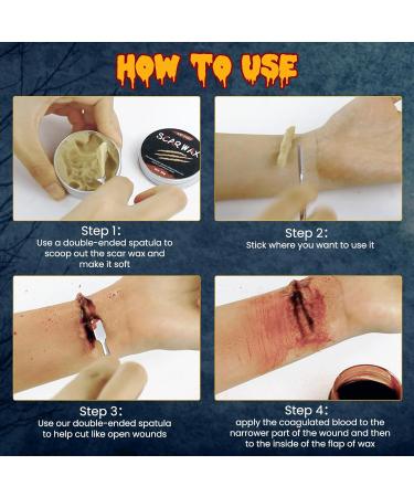 VOLLUCK Halloween Makeup Kit - 7-Piece Set with Washable Fake Blood Liquid Latex Scar Wax Spatula Tool & Stipple Sponges - International Shipping Available - Buy Online on GoSupps.com
