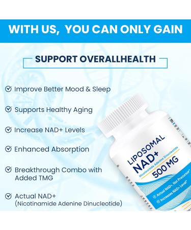 Liposomal NAD+ 500 mg with TMG 250 mg - Superior Absorption for Healthy Aging | 60 Portions - More Efficient than Nicotinamide Riboside - Buy Online on GoSupps.com
