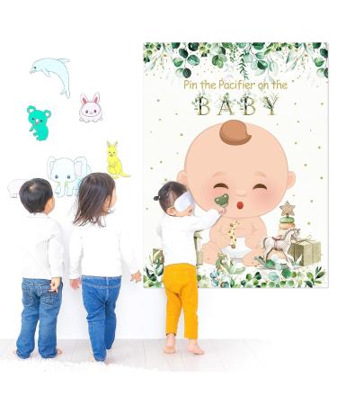 Sinmoe Pin the Pacifier Game - Baby Party Decorations | 24 Stickers & Poster Set for Girl's Birthday | Fun Sage Green Theme - Buy Online on GoSupps.com