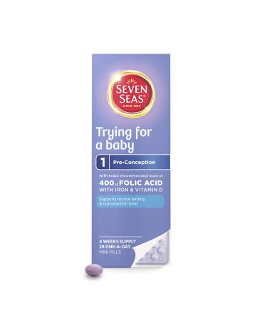 Seven Seas 400 mg Folic Acid Prenatal Vitamins For Women With Iron & Vitamin D Trying For a Baby 28 Tablets With Zinc To Support Normal Fertility & Reproduction With Vitamin B12 & B6 Multicoloured