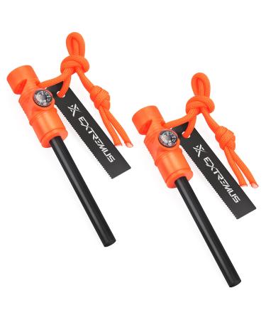 Extremus 6-in-1 Magnesium Fire Starter with Striker High Temp Magnesium Rod Fire Starter with Striker 2 pack Set Orange