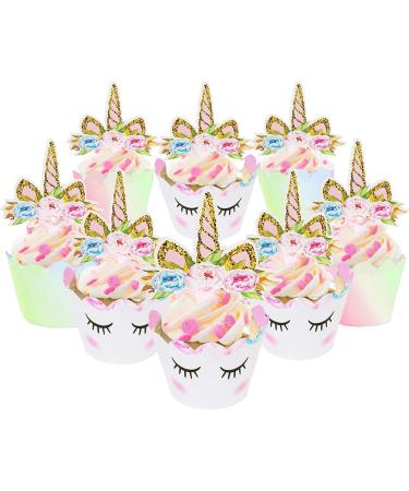 Unicorn Cupcake Toppers and Wrappers Decorations (40 of Each) - Reversible Rainbow Cup Cake Liners with Unicorn Topper | Cute Decorating Supplies for Girl Birthday Party - Buy Online on GoSupps.com