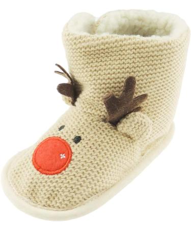 Glamour Girlz Baby Girls Boys Brown Knit Christmas Red Nosed Reindeer Boots Booties 6-9 Months Brown