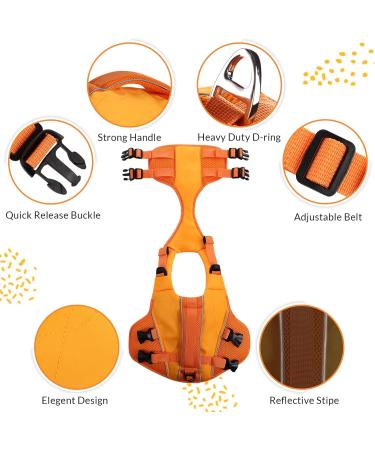 Asenku Adjustable Dog Wowers for All Sizes - Ripstop Dog Life Jacket with Reflective Handle for Boating Swimming & Surfing - Orange - Buy Online on GoSupps.com