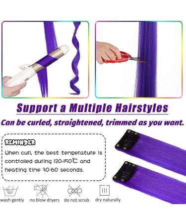 16Pcs Purple Clip in Hair Extensions 22 Inch - Colorful Highlights for Girls & Women - Heat-Resistant Synthetic Hair Accessories - Party Hair Decor - Buy Online on GoSupps.com