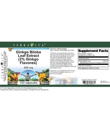 Ginkgo Biloba Leaf Extract (2% Ginkgo Flavones) - 450 mg (100 Capsules ZIN: 514339) - 3 Pack - Buy Online on GoSupps.com